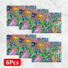 1件/4件/6件装花卉图案亚麻餐垫，适用于餐桌，四季皆宜，现代可水洗餐垫，房间装饰，杯垫，厨房餐垫，室内外派对装饰，家居装饰，理想礼品 - 彩色 - 查看 14