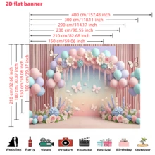 1pc 2D Flat Dreamy Floral Balloon Background Banner, Polyester Fabric, Pink & Blue Balloons, Floral Pattern, Suitable For Birthday Party Decor, Holiday Gathering, Coming Of Age, Girls Party, Wedding, Proposal, Anniversary Celebration, Cake Table Decor, Birthday Celebration, Bachelorette Party, Living Room/Bedroom/Indoor/Outdoor Decor, Garden Decor, Photography Backdrop - Multicolor - View 4