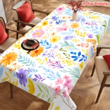 1/20pcs Floral Tablecloth Colorful Watercolor Flowers Pattern Polyester Machine Made Spring Outdoor Picnic Camping Wedding Birthday Dining Decor Home Decoration - Multicolor - View 17