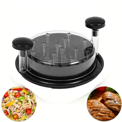 1个升级版鸡肉丝刨丝器，带盖，改进型刨丝器，配备大型防滑旋转刀片，适用于刨鸡肉、卷心菜、牛肉和蔬菜，操作和清洗都很方便。