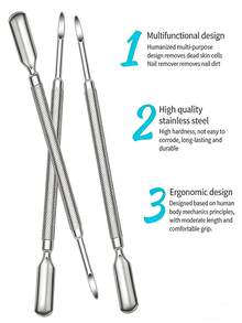 3pcs Metal Silver Cuticle Pusher And Remover, Nail Clipper/Cutter/Stainless Steel Gel Scraper Tools, Nail Polish Remover/Stripper, Salon Manicure Pedicure Cleaner For Fingernails And Toenails, Double-Ended Design - Silver - View 4
