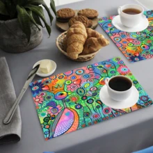 1件/4件/6件装花卉图案亚麻餐垫，适用于餐桌，四季皆宜，现代可水洗餐垫，房间装饰，杯垫，厨房餐垫，室内外派对装饰，家居装饰，理想礼品 - 彩色 - 查看 7