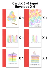 Set de 12 tarjetas de felicitación de cumpleaños con diseños de acuarela única - Diseños con temática de cumpleaños - Tarjetas de regalo adecuadas para todos - 12 piezas (sobre x 6 + tarjeta x 6) - View 10