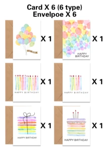 Set de 12 tarjetas de felicitación de cumpleaños con diseños de acuarela única - Diseños con temática de cumpleaños - Tarjetas de regalo adecuadas para todos - 12 piezas (sobre x 6 + tarjeta x 6) - View 9