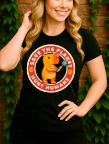 Save Planet Hunt Humans T-Shirt With Funny Capybara Design, Basic  Threat, Unisex, 100% Premium Cotton – Men's And Women's | Casual, Streetwear, Plus Size, New Arrival With Immediate Shipping In Various Colors - màu đen - Xem 3