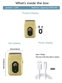 AXH USB Rechargeable Reciprocating Electric Shaver, Portable Men's Shaving Device - Gold - View 11
