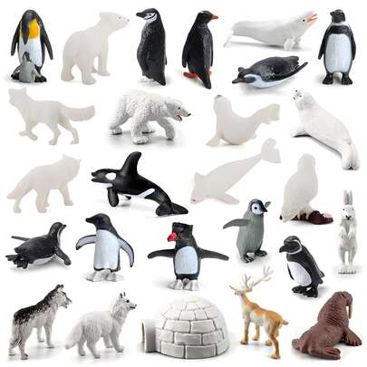10pcs/11pcs/18pcs/20pcs/26pcs/Set Arctic Animal World Model Set, Realistic Penguin, Polar Bear, Walrus, Beluga Whale Figures, Children Animal Toys For Boys And Girls, Educational Birthday Gift