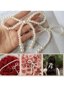 10pcs White Faux Pearl Bow Cake Decorations, Suitable For Birthday Party, Cake Toppers, Flower Bouquets, Rose Arrangements, Holidays And Gift Packaging - Multicolor - View 3