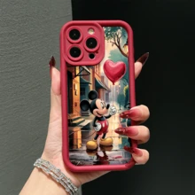 Disney Mickey Mouse Patterned Phone Case Featuring A Heart Balloon Design. Compatible With IPhone 17, 16, 15, 14, 13, 12, And 11 Pro Models, With Shockproof Protection. Ideal Gift For Family, Friends, Birthdays, Holidays, And Valentine's Day - 酒紅色 - 查看 2