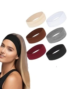 6 Pcs Women Sports Headbands Wide Non Slip - Soft Stretchy Hair Bands For Yoga, Running, Workout & Washing Face, Solid Color Elastic Hair Accessories Solid Color Headband (Black, White, Gray) Women Head Scarf Work Out Sweatband - Multicolor - View 10