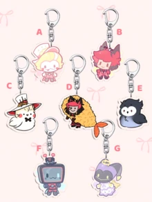 1个卡通动漫亚克力钥匙扣，动漫周边-维姬、查理、阿拉斯托印花壁球钥匙扣，地狱旅馆钥匙扣，汽车钥匙圈。粉丝的完美礼物，角色扮演配件，汽车钥匙包背包小饰品钥匙圈配件，创意学生礼物。 - 彩色 - 查看 2