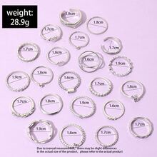 “22件套女士金色叠戴戒指套装 - 多款心形链条纹理时尚手指饰品，适合日常佩戴” - 幾何22件 - 查看 5