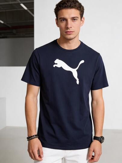 Puma Men's T-Shirt TeamRISE Logo Jersey Cotton Crew Neck, Minimalist Classic Comfortable Soft Breathable, Suitable For Football Training, Fitness, Casual Wear, Short Sleeve 658705-06