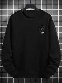 Men's California Palm Tree Double-Sided Print Crew Neck Sweatshirt | Casual Drop Shoulder Long Sleeve Pullover | Autumn/Winter Essential | Versatile & Easy To Style, Showcasing Your Fashion Sense - Black - View 5