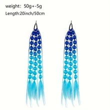 [Buy One Get One Free] 20-Inch Bubble Braid + Thin 2-Strand Braid Elastic Band Women's Ponytail, Gradient Bubble Ponytail, Birthday Party Dress-Up, Halloween Christmas Holiday Dress-Up Wig - Multicolor - View 13