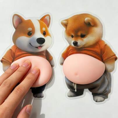 6/4/2pcs Soft Cute Big Belly Dog/Corgi Phone Stickers, Squeeze Stress Relief, Fridge Magnets, Car Door Protector
