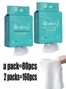 80pcs/160pcs Disposable Thickened Facial Cleansing Wipes, Pullout Design, Durable & Tear-Resistant, Strong Absorbency, Makeup Remover Cloths, Reusable, Super Absorbent, Suitable For Wet Or Dry Use, No Fiber Residue, Portable & Convenient For Dry Skin, Essential For Skincare & Makeup Removal, Suitable For Sensitive Skin - White - View 8