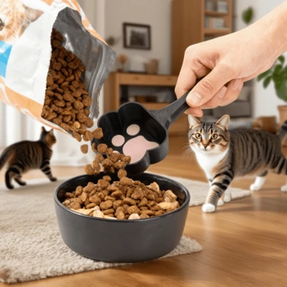 Cuchara con forma de pata de gato - Adorable cuchara para comida de mascotas para gatos y perros, hecha de material de plástico fácil de limpiar apta para comida húmeda y seca, un regalo ideal para amantes de los gatos, sin batería requerida, divertida y duradera.