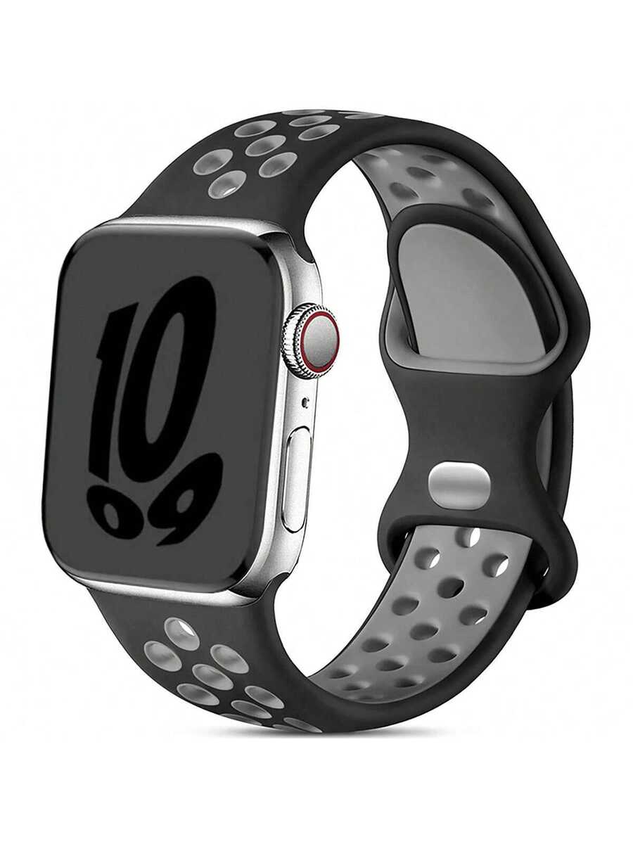 1pc Breathable Silicone Sports Watch Band, Soft , Compatible With Apple Watch 38mm, 40mm, 41mm, 42mm, 44mm, 45mm, 49mm, Unisex - Multicolor - View 1