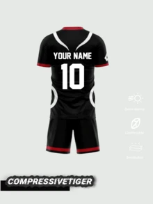 2pcs Blue Lock Japan U20 Black Cartoon Anime Character Cosplay Men's Set, Summer Short Sleeve Children's T-Shirt Top; 2024 Fashionable Women's T-Shirt, Valentine's Day Gift - Black - View 2