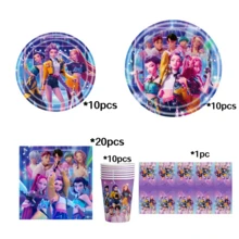 K-POP  Party Supplies Set - Includes 96 Pcs Disposable Tableware, With Banner, Tablecloth, 9-Inch And 7-Inch Plates, Cups, Cutlery And Napkins, Anime-Themed - Multicolor - View 2