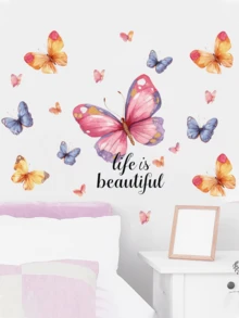 1 Set Colorful Butterfly Wall Stickers, Removable Decorative Stickers For Bedroom, Living Room, Entryway - Multicolor - View 5