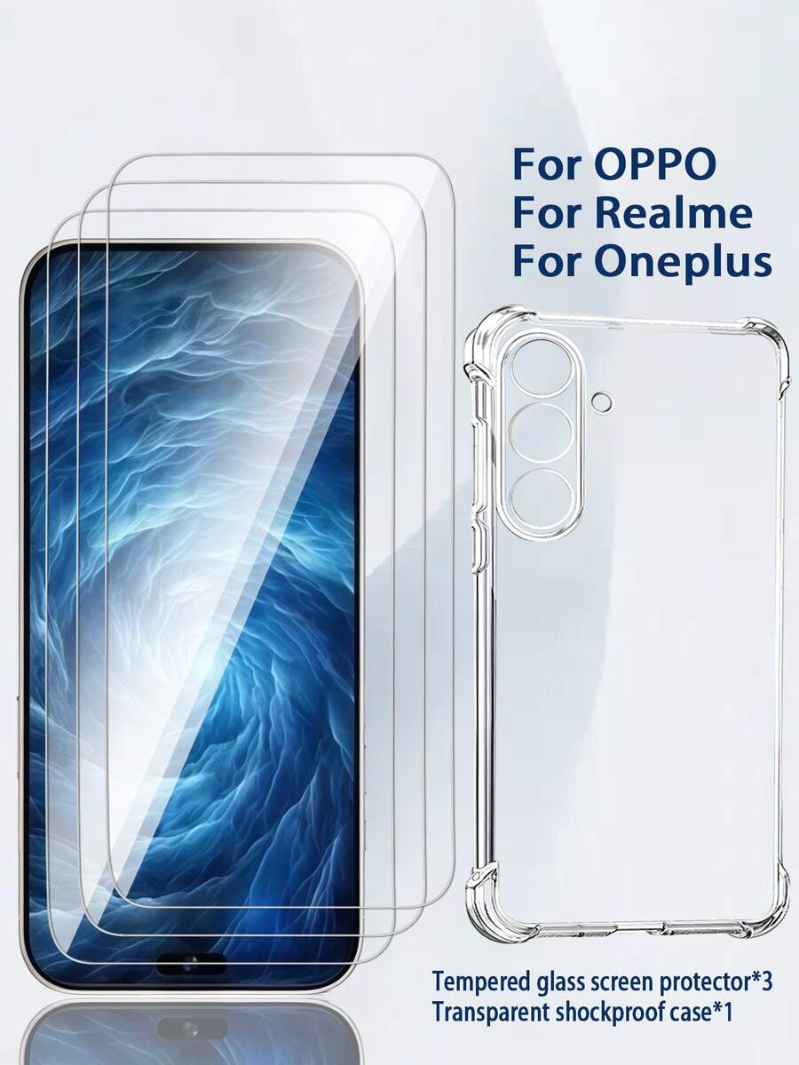 [3 Tempered Glass Screen Protectors + 1 Transparent Drop-Proof Case] ​​This Combo Pack Is Compatible With OPPO/One Plus Phones, Including Reno 12F 5G, Reno 13, Reno 13F, Reno 14F 4G, 14X 5G, 12X, And One Plus 13R. The 9H High-Definition Tempered Glass Screen Protectors Are Scratch- And Drop-Proof