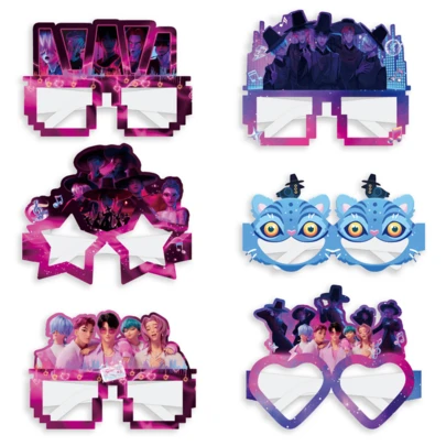 Mattel 6pcs K-POP Demon Slayer Anime Style Party Glasses Set - Fun Cartoon Glasses, Vibrant Performance Glasses Suitable For Birthday, Theme Parties And Photo Studio (Multiple Designs)