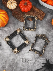 1 قطعة إطار صورة بشكل بيضاوي مصنوع من الراتنج بنمط زهري عتيق باللون الأسود، مناسب للتصوير الفوتوغرافي وديكور المنزل المصغر وديكور عيد الهالوين - متعدد الألوان - مشاهدة 2