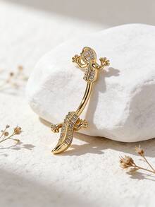 1件装休闲锆石壁虎肚脐环，女士身体穿刺肚脐饰品，适合日常佩戴、派对、海滩度假装扮 - 壁虎 - 查看 1