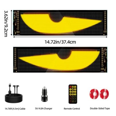 Ojos de Parabrisas LED para Coche/Camión - Tiras Ojo de Diablo con Patrones Dinámicos, Control por App y Mando a Distancia, Resistente al Agua IP65, Alimentación USB, Instalación Fácil (2 Unidades)