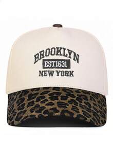 BONNY BOOM 1顶绣有“BROOKLYN EST1631 NEW YORK”字样的男女通用遮阳帽、卡车帽、沙滩帽、钓鱼帽，白色和粉色，适合派对、高尔夫、乡村、生日、复古等各种场合，四季皆宜，也是送给朋友的绝佳节日礼物。 - 拼色豹紋 - 查看 7