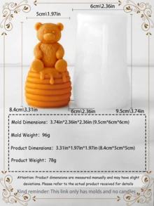 1pc Cute Bear & Honeycomb Silicone Candle Mold, 3D Animal Resin Soap Making DIY Handcraft Mold - White - View 18