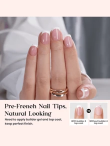 150片短方形按压式美甲贴片，粉白深法式软胶美甲贴片，假指甲套装，可用作DIY美甲，简约百搭，15种尺寸，适合女性 - 粉色 - 查看 6