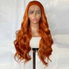 黑色、白色、613号、姜橙色水波纹合成蕾丝前假发，无需胶水，耐热，13x4高清蕾丝前假发，女士款。黑色、白色、613号、姜橙色水波纹合成假发，外观自然，适合角色扮演和万圣节派对，180%密度。 - 彩色 - 查看 4