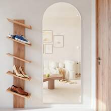 CASSILANDO Full Length Mirror 64"*21" Floor Mirror, Standing Mirror Smooth Arched Top Mirror, Large Arched Mirror, Bedroom Living Room Wall Mirror, Black,Gold - 白色 - 查看 4