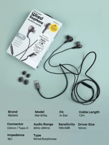 REMAX Type-C In-Ear Wired Earphones (With Microphone)Featuring Bass Stereo Noise-Isolating Design And Noise Reduction Function.Ideal As Sport Earphones Or A Gaming Headset, Compatible With IPhone, Android, Pixel, And Other Audio Recording Devices. - RM-670A - View 12
