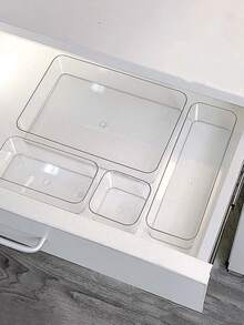 7件/6件/4件/1件抽屜收納分隔盒，珠寶收納盒，透明PET塑料材質，多功能配件收納盒，適用於珠寶、化妝品、梳子、鏡子、鑷子等，可用作節日禮物 - 無色 - 查看 6