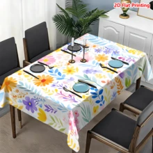 1/20pcs Floral Tablecloth Colorful Watercolor Flowers Pattern Polyester Machine Made Spring Outdoor Picnic Camping Wedding Birthday Dining Decor Home Decoration - Multicolor - View 6