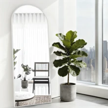 CASSILANDO Full Length Mirror 64"*21" Floor Mirror, Standing Mirror Smooth Arched Top Mirror, Large Arched Mirror, Bedroom Living Room Wall Mirror, Black,Gold - 白色 - 查看 5