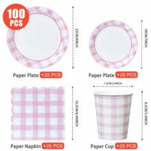 Pink & White Striped Disposable Plates, Napkins, Cups - 25 Guest Party Supplies Set, Disposable Paper Plates Suitable For Birthday, Wedding, Theme Party, Family Picnic - Multicolor - View 2
