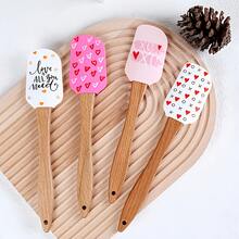 1pc Heart-Shaped Silicone Scraper, Cake Cream Silicone Scraper, Valentine's Day Silicone Scraper (With Wooden Handle), Butter Pastry Mixer Scraper, Kitchen Chocolate Butter Baking Mixer, Kitchen Utensils And Tools - Multicolor - View 4