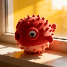Cute Red Puffer Fish Cat Toy, Spike Chew Resistant Cat Teaser Toy, Interactive Self-Playing Cat Toy