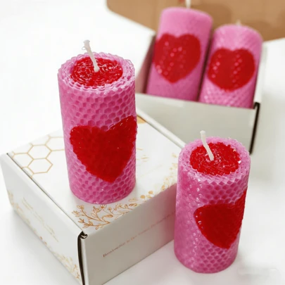 Romantic Pink Heart Honeycomb Candles Set - Valentines Day Decorative Candles For Home Party Wedding Gifts