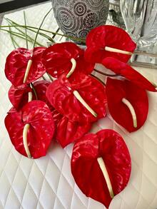 5/4/3 bông hoa loa kèn đỏ nhân tạo (Hoa Hồng Hạc), chất liệu PVC mềm, thân dẻo, thích hợp trang trí nhà cửa, văn phòng, tiệc tùng, bàn ăn, bình hoa, đồ thủ công DIY, trang trí đám cưới, cắm hoa sự kiện, vật trang trí trung tâm. - Đỏ - Xem 9