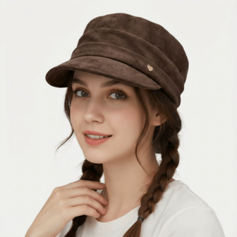 1pc Vintage Heart Polyester Solid Color Pleated Flat Top Newsboy Cap, Painter Hat, Autumn/Winter