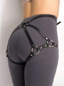 Women's Punk Gothic Faux Leather Leg Harness Adjustable Body Straps Fashion Party Clubwear Accessories - 黑色 - 查看 8