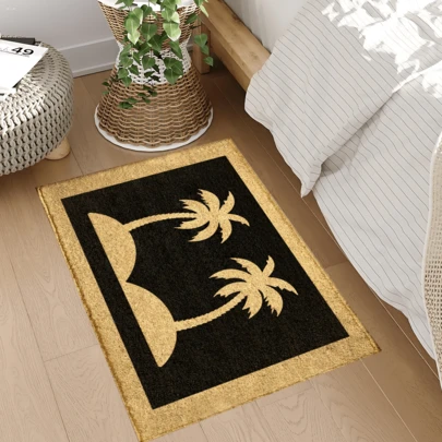 1 szt. Dywan z nadrukiem w kształcie drzewa kokosowego, mata z imitacji wełny – bardzo chłonna, łatwa do czyszczenia, odpowiednia do wystroju wnętrz, do domu, na farmę, do przedpokoju, do wnętrz, do kuchni, jadalni, małego biura/biura domowego, do zlewu, pralni, wycieraczki, maty kuchennej, maty antypoślizgowej