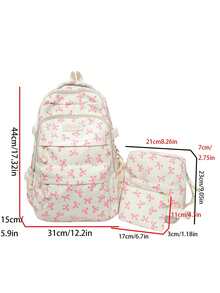 1 Set Of 3 Pieces Japanese Style Bow Backpack, Large Capacity Cute Backpack Suitable For Students, Lightweight And Fashionable, Can Easily Fit Books, Stationery And Other Items - Pink - View 9