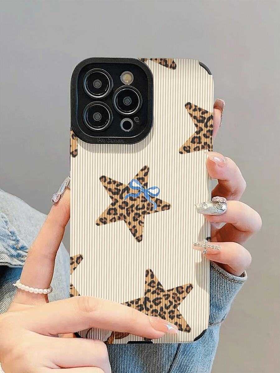 1pc Fashionable & Elegant Leopard Print, Star, Coconut Bow Design Shock-Resistant Leather Phone Case Compatible With Iphone 17/17 Air/17 Pro/17 Pro Max, 16/16 Plus/16 Pro/16 Pro Max, 15/15 Plus/15 Pro/15 Pro Max, 14/14 Plus/14 Pro/14 Pro Max, 13/13 Pro/13 Pro Max, 12/12 Pro/12 Pro Max, 11/11 Pro/11 Pro Max - Multicolor - View 1